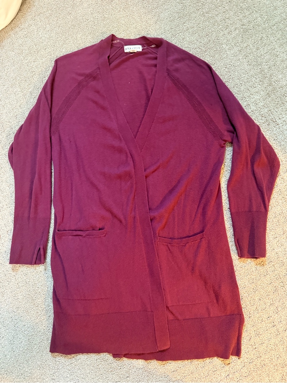 Ava & Viv Plum Open-Front Long Cardigan
